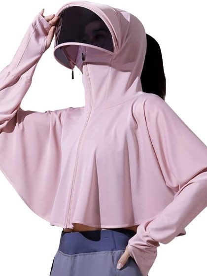 Women's Anti-UV Shirt Hooded Jacket Sun Protection Long Sleeve Shawl,Ice Silk Quick Drying Sweatshirt