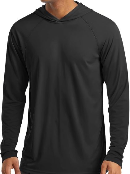 Men's Hooded UPF 50+ Sun Protection T Shirts Long Sleeve Athletic Fishing Shirts Rash Guards