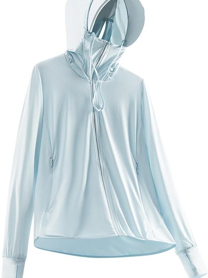 Women's UPF 50+ Sun Protection Jacket With Mask & Brim Lightweight Cool UV Shirt Thumb Hole Ice Silk Sunscreen Clothes
