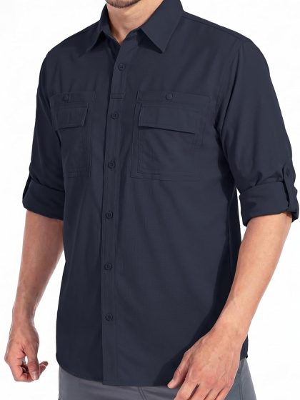 Men's Safari Shirt UV Sun Protection Long Sleeve Hiking Travel