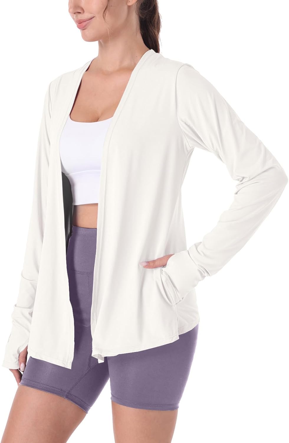 Womens Ultra Thin Summer Cardigan Upf50+ Sun Protection Cover Up Thumb Hole - Image 2