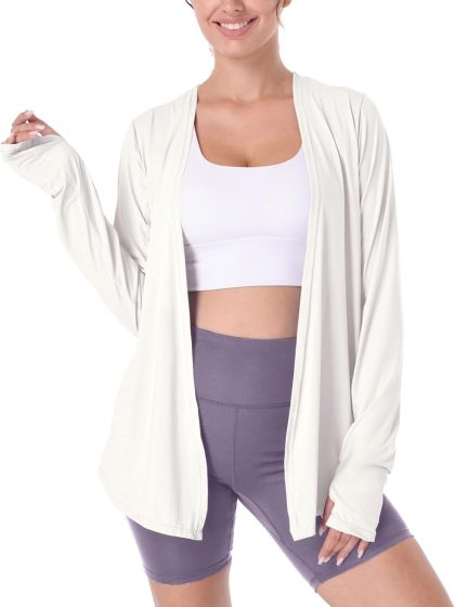 Womens Ultra Thin Summer Cardigan Upf50+ Sun Protection Cover Up Thumb Hole