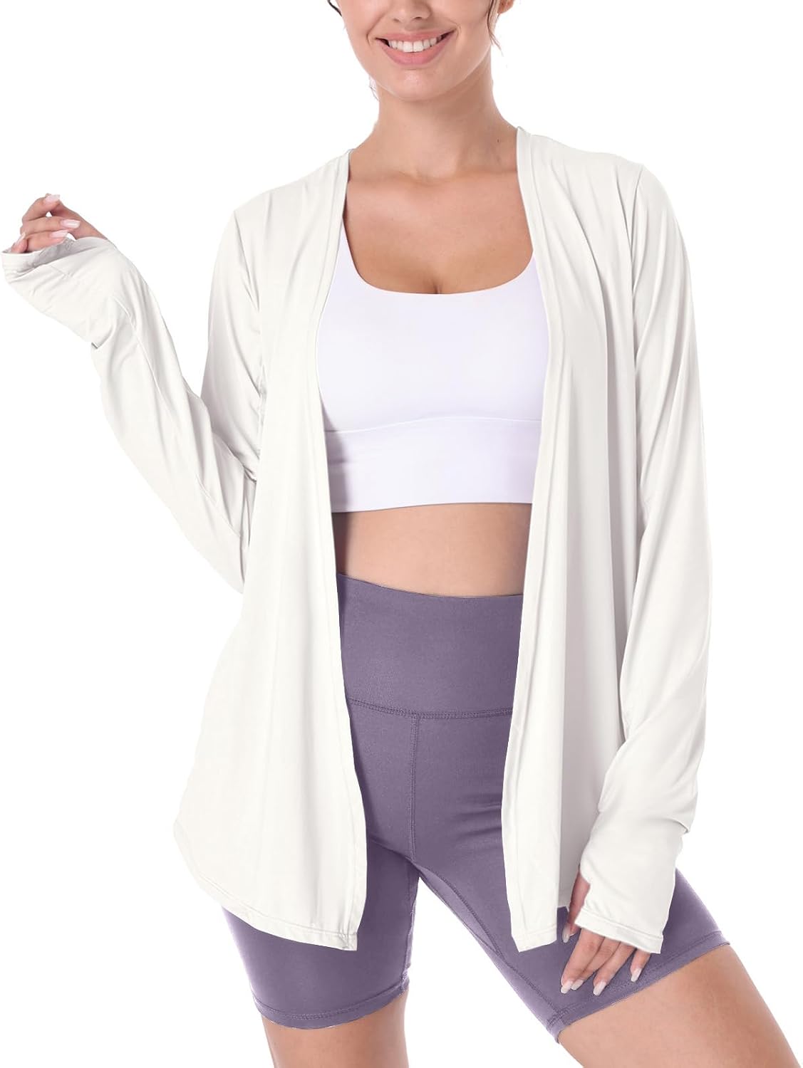 Womens Ultra Thin Summer Cardigan Upf50+ Sun Protection Cover Up Thumb Hole