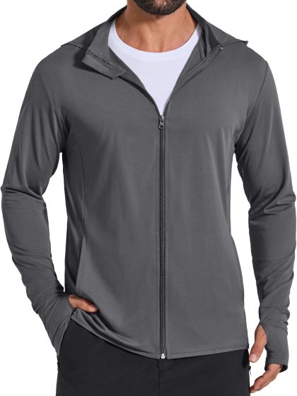 Men's UPF 50+ Sun Protection Lightweight Full Zip Hoodie Jacket Long Sleeve Fishing Hiking Performance Shirt