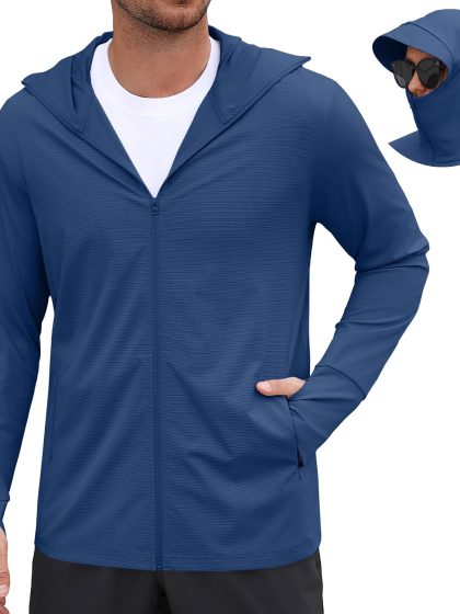 Mens UPF 50+ Sun Protection Hoodie Zip Up Lightweight UV Jacket Long Sleeve Sun Shirt Running Fishing Hiking Outdoor