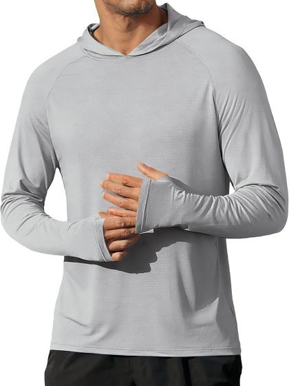 Mens UPF 50+ Hoodie Shirts Long Sleeve Rash Guard Sun Protection Fishing Shirts Lightweight Quick Dry Hoodies