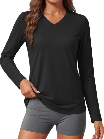 Sun Shirts for Women Long Sleeve SPF Shirt V-Neck UPF 50+ UV Prontection Quick Dry Top for Workout Hiking Swim