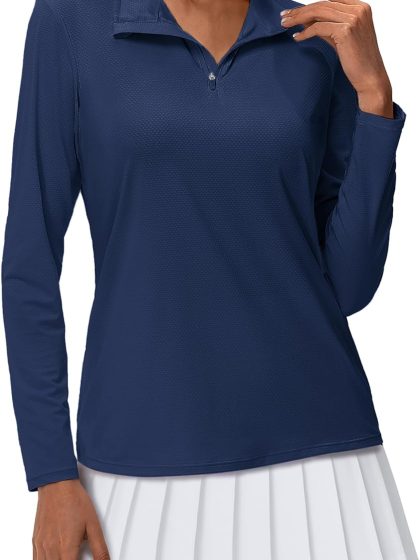 Women's Quarter Zip Pullover Long Sleeve UPF 50+ Rashguard Golf Sun Protection Shirts Quick Dry Workout Tops
