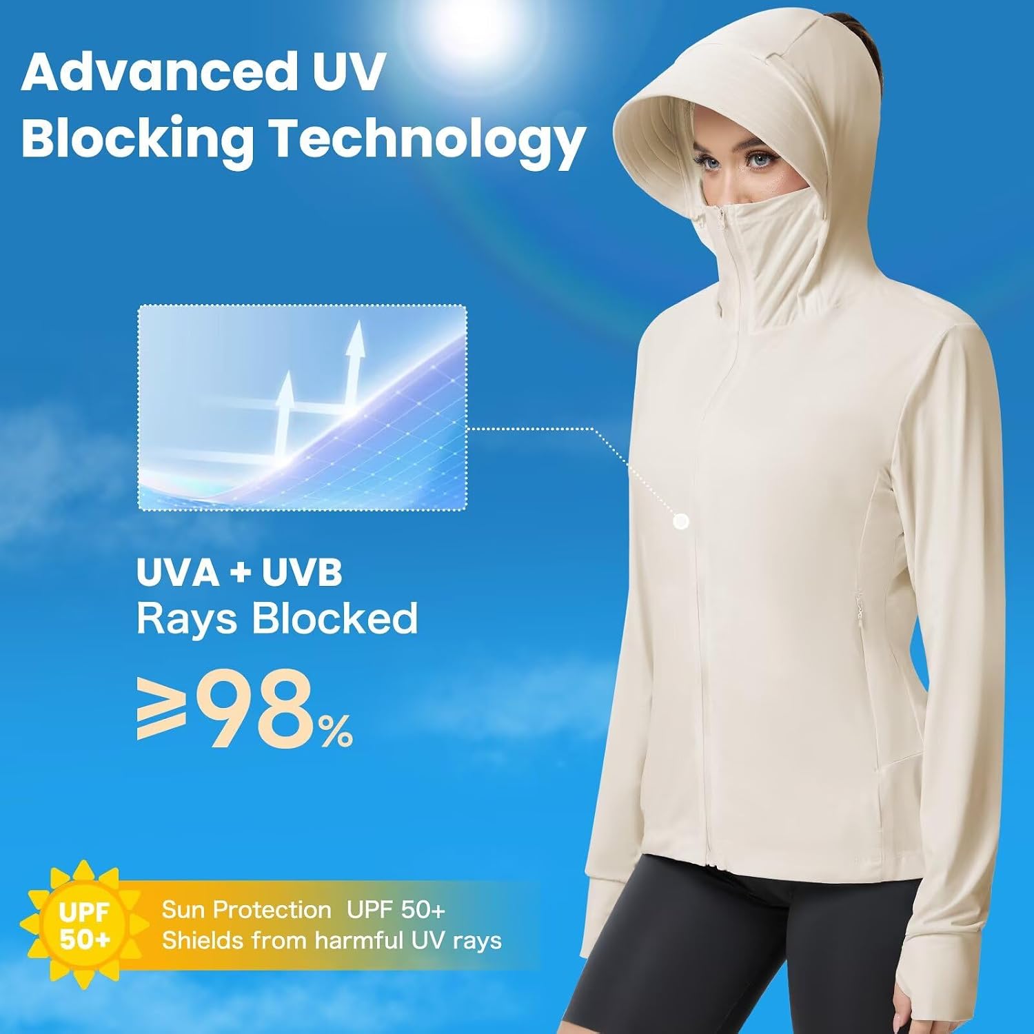 Womens UPF 50+ Sun Protection Jacket Cooling SPF UV Clothing - Image 2