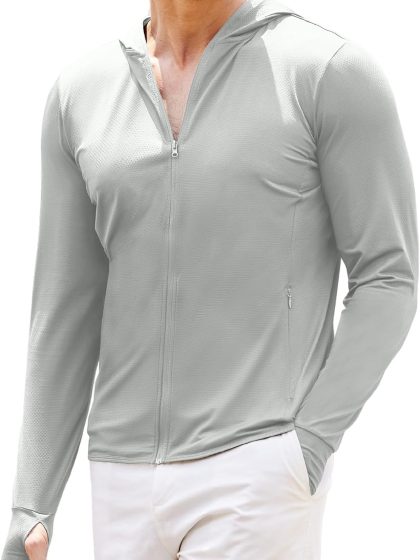 Full-Zip Men's Lightweight Hoodie UPF 50 - Breathable Sun Protection Jacket with Pockets for Golf, Fishing, Hiking