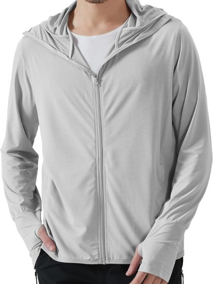 Men's UPF 50+ Sun Protection Outdoor Lightweight Full Zip Hoodie Jacket Long Sleeve Fishing Hiking Performance Shirt