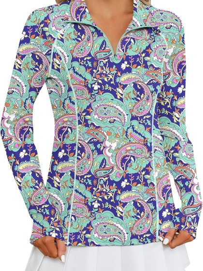 Women Long Sleeve Shirts Sun Protection 1/4 Zip Summer Quick Dry Hiking Shirts Quarter Zip Pullover for Women
