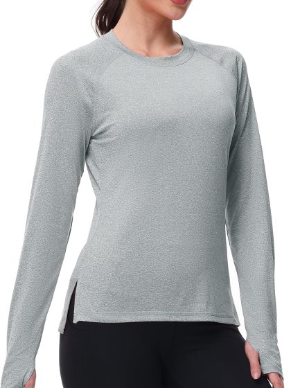 Women's Sun Protection Long Sleeve Shirts, UPF 50+ UV Rash Guard Swim Clothing, Workout Hiking Running Athletic Tops